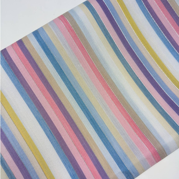 Vintage Pastel Rainbow Stripes Fabric with Metallic Silver, Cute Kawaii Fabric - Picture 9 of 10